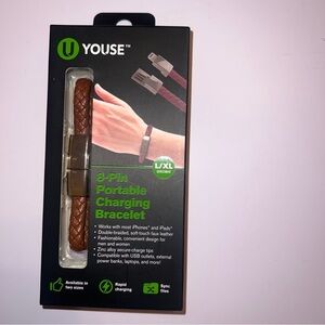 🆕YOUSE 8‑Pin Portable Charging Bracelet – Brown L/XL – New Sealed